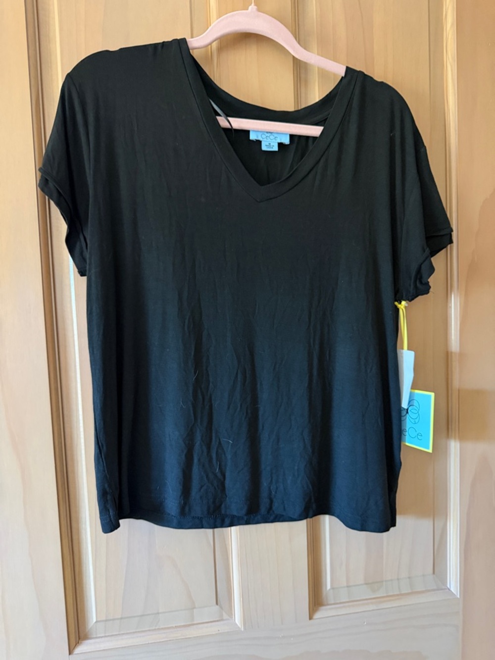 CeCe Black V-Neck Short Sleeve Tee